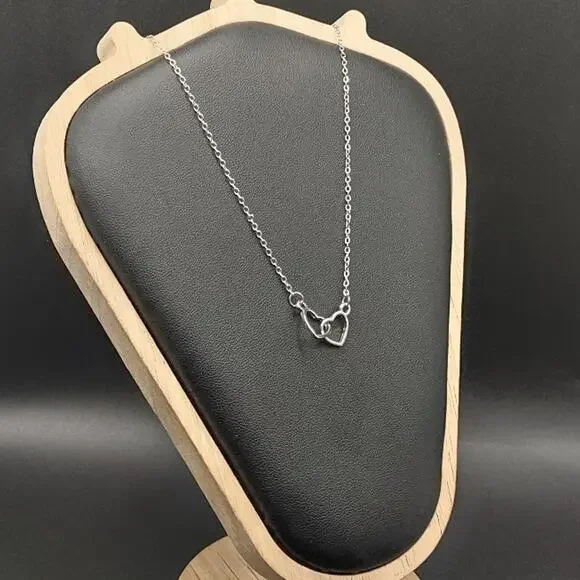 Stainless Steel Necklace Linked Hearts Intertwined Love Vintage BOHO Fashion NEW